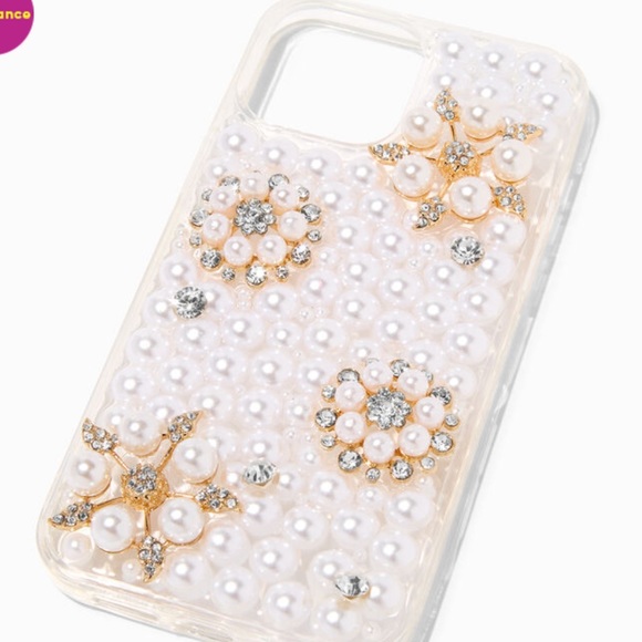 Crystal & Pearl Flowers Bling Phone Case - Fits iPhone® 13 Pro Max Claire’s NWT - Picture 5 of 6